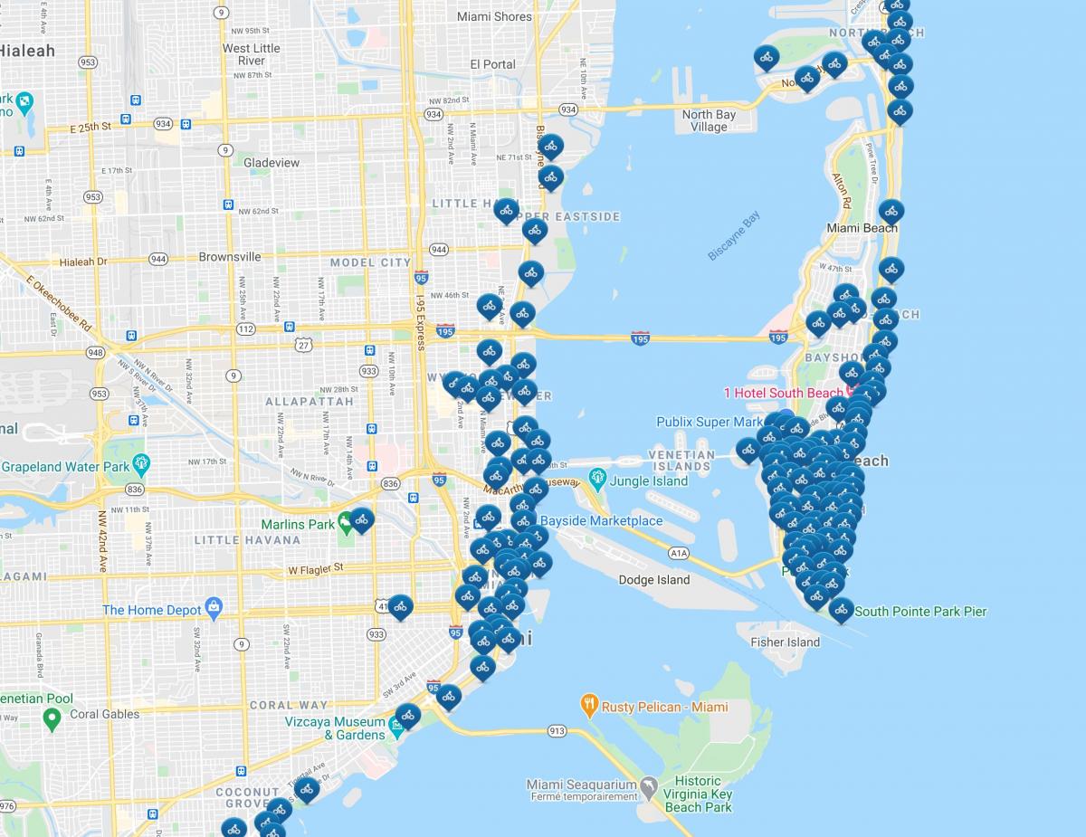 迈阿密花旗的自行车的地图
