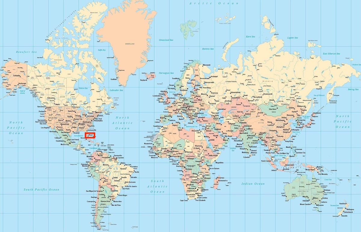迈阿密的位置,在世界地图