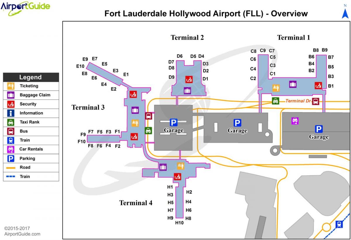 劳德代尔堡的机场停车场的地图