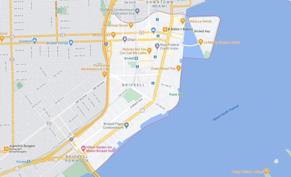 地图上的布里克尔迈阿密