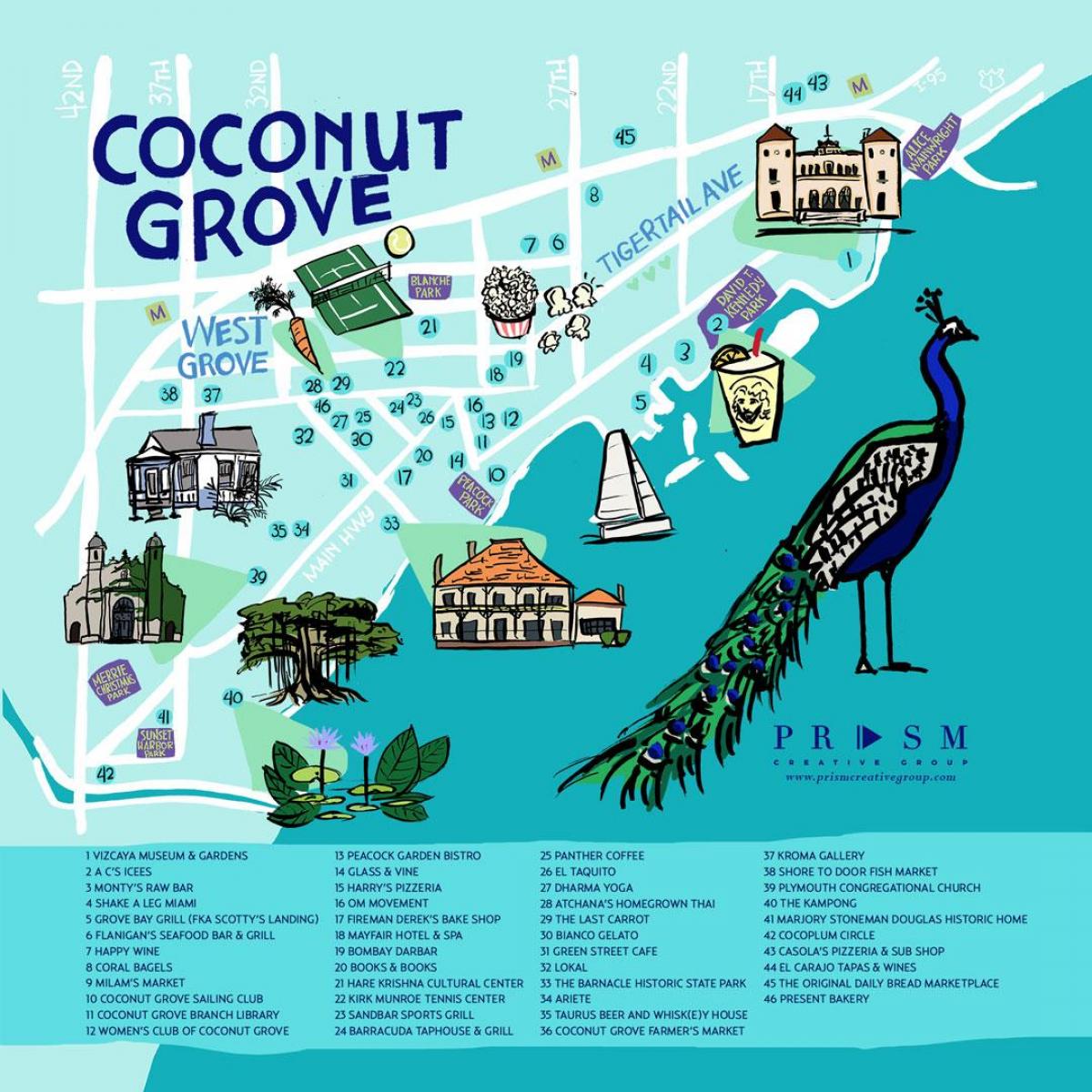 地图上的椰子树林迈阿密