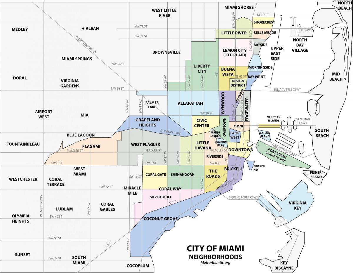 地图上的迈阿密的区域
