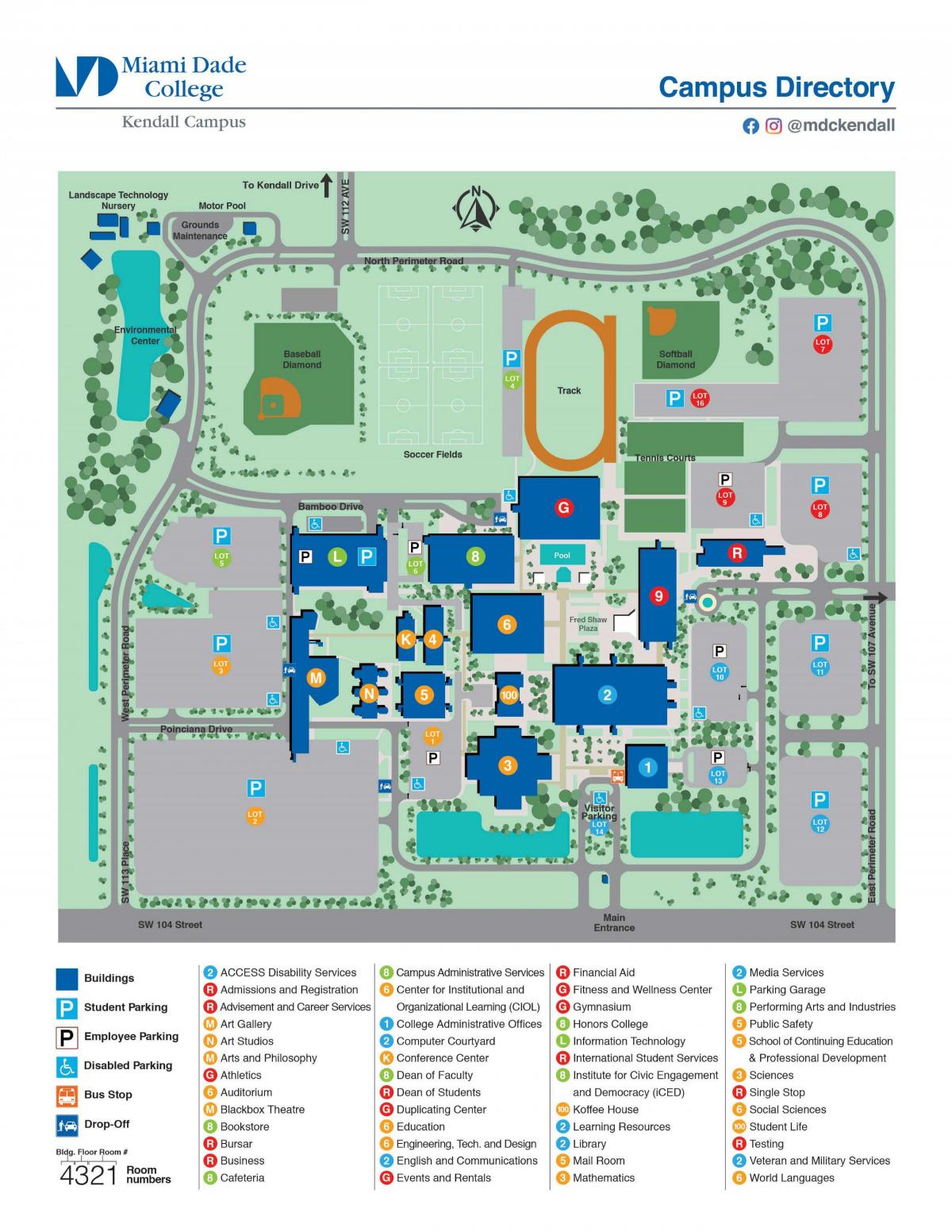 迈阿密戴德郡大学肯德尔的校园地图