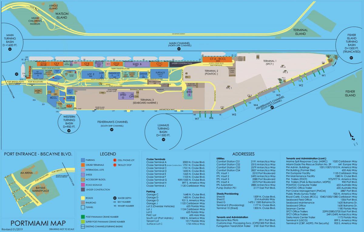 地图上的迈阿密港口