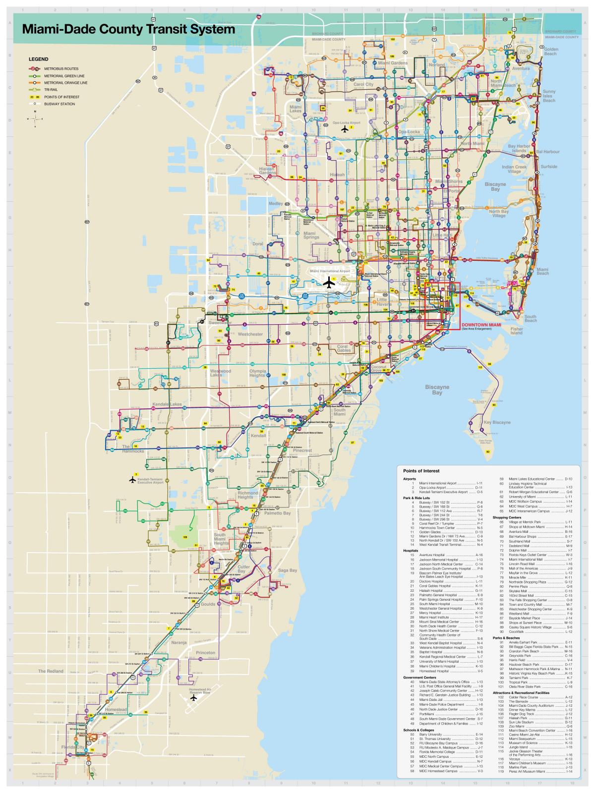 迈阿密的公共交通运输地图