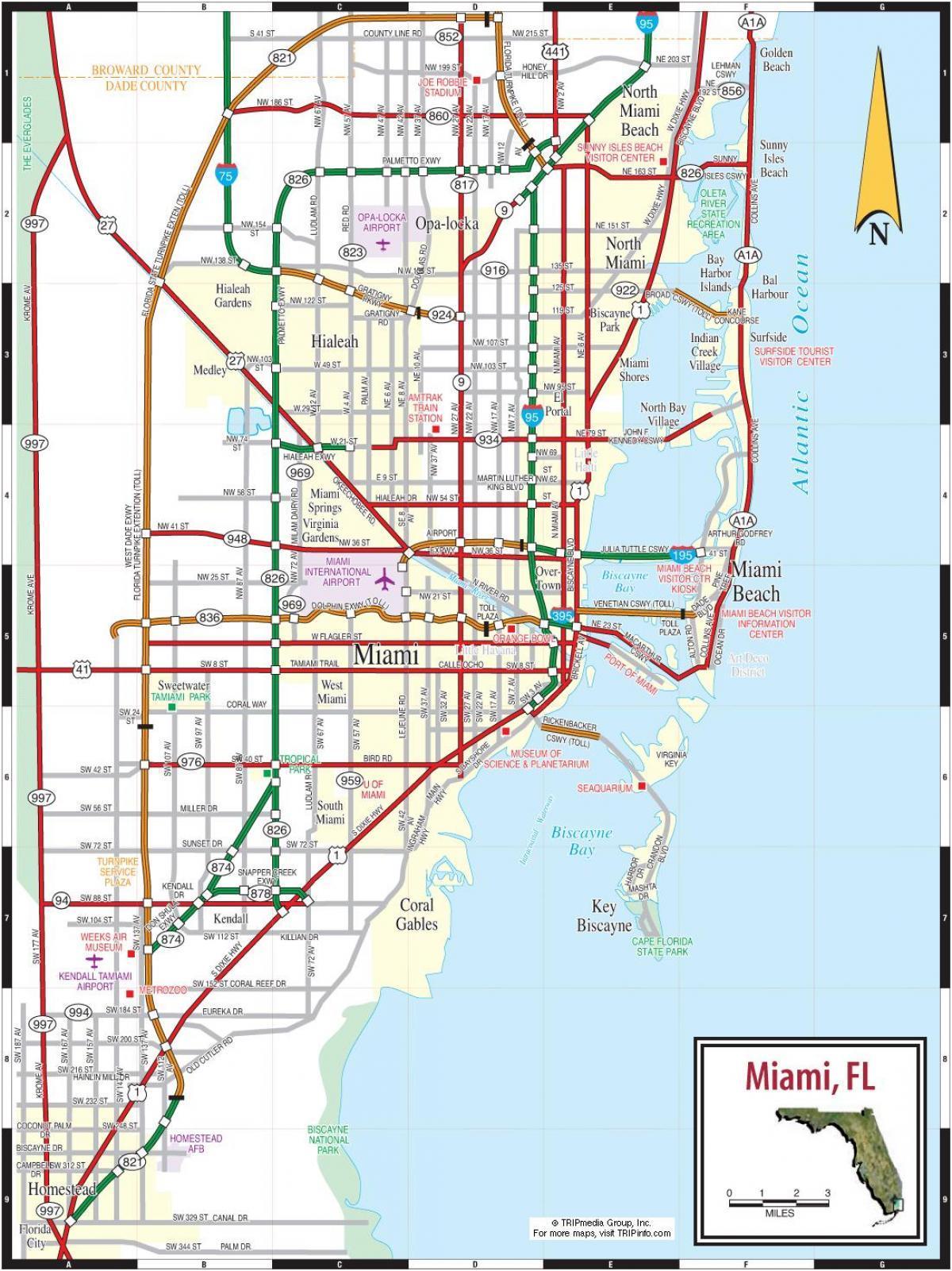 收费公路在迈阿密的地图