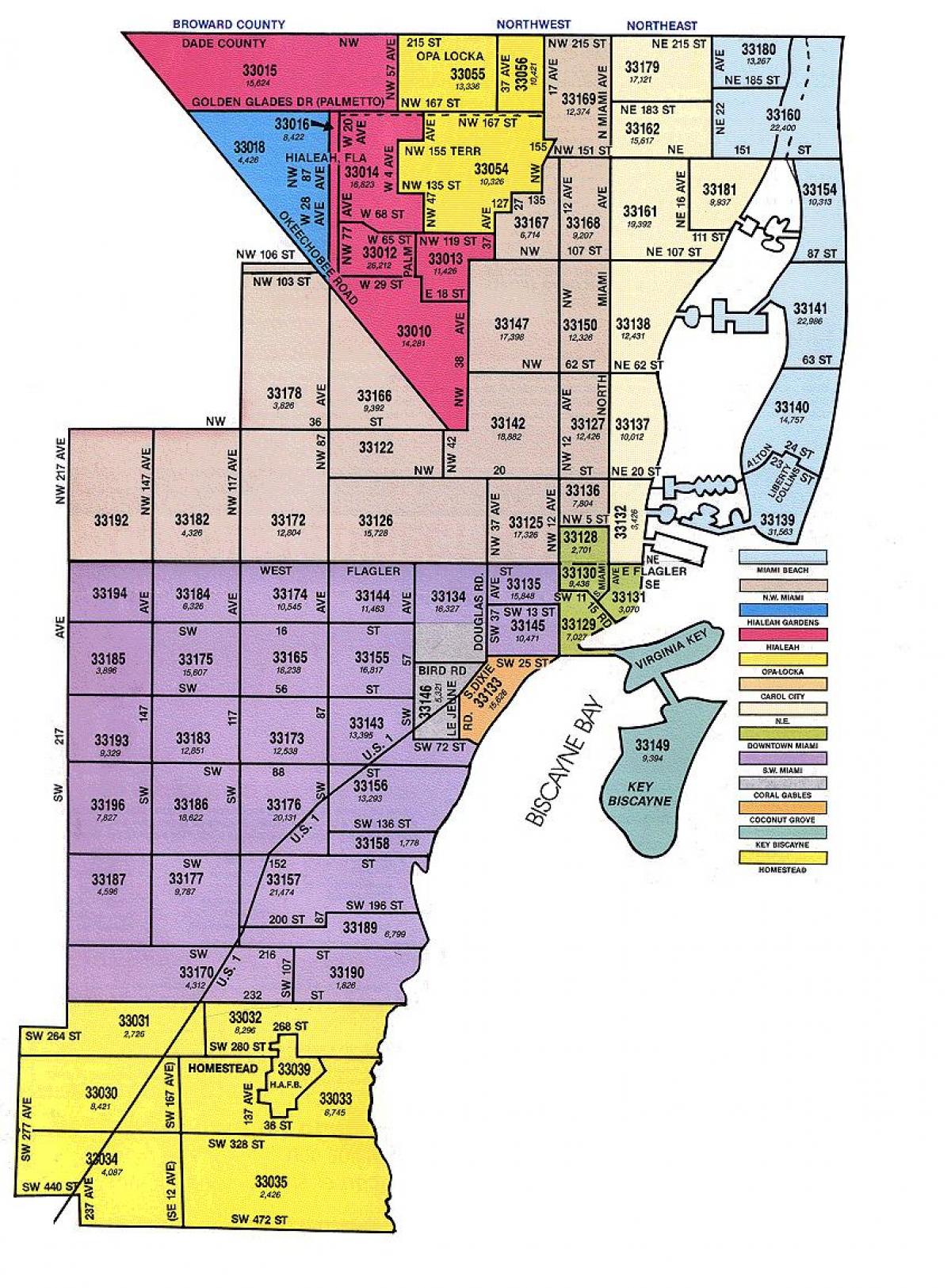 佛罗里达州迈阿密的邮政编码的地图